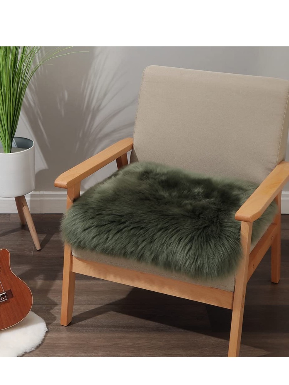 Military Green Sheepskin Chair Cover 18x18”